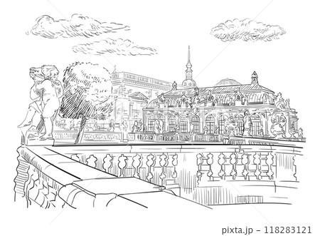 Dresden hand drawn attraction Germany landscape vector 118283121