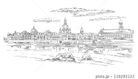 Landscape of Theatre Square in Dresden vector illustration Landscape of Theatre Square in Dresden vector illustration 118283122