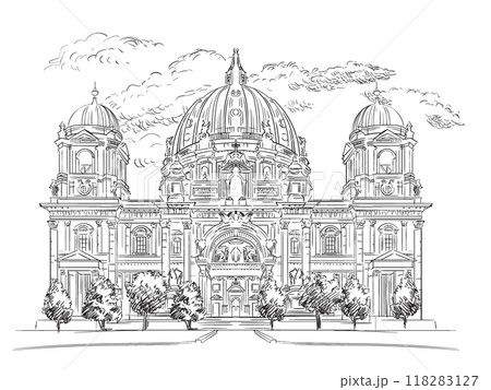 Germany hand drawn landmark Berlin Cathedral vector illustration 118283127