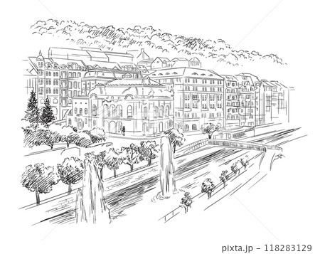 Czech Republic hand drawn landmark Carlsbad vector illustration 118283129