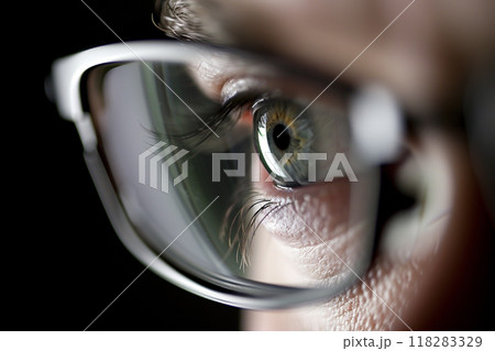 Eye Close-up in Glasses with Reflection 118283329