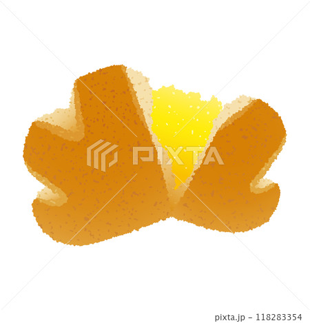 クリームが溢れる半分にちぎったクリームパン 118283354