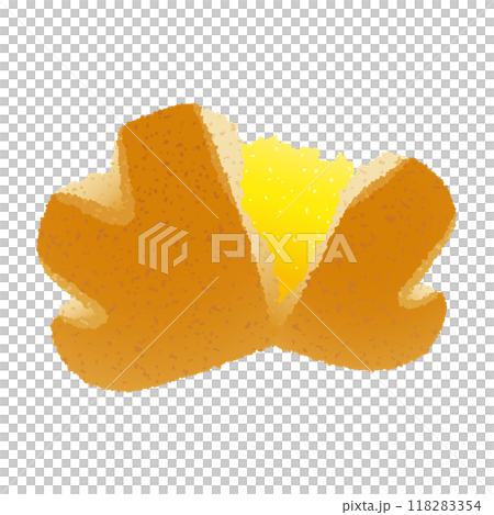 クリームが溢れる半分にちぎったクリームパン 118283354