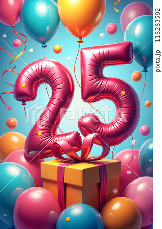 Colorful balloons and a large number twenty five. 118283592