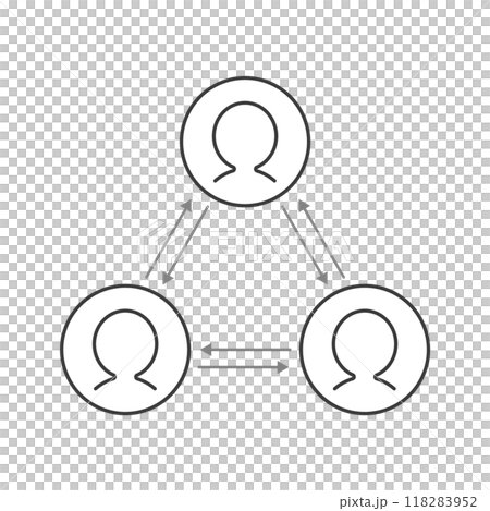 Profile icons connected to a triangle with arrows - Image material for relationships, roles, and love triangles 118283952