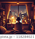東京深夜に音楽編集する少女 118284021