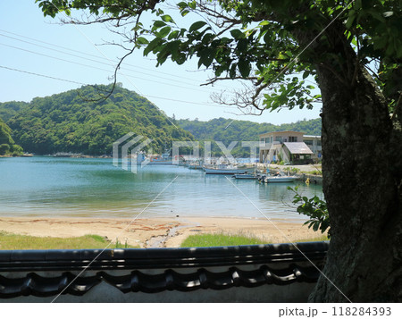 穏やかな温泉津湾の温泉津漁港 118284393