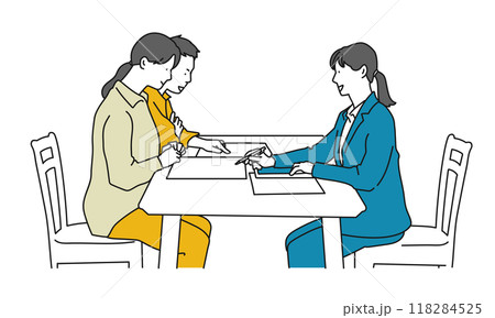 夫婦と営業の打ち合わせシーンのシンプルイラスト 118284525