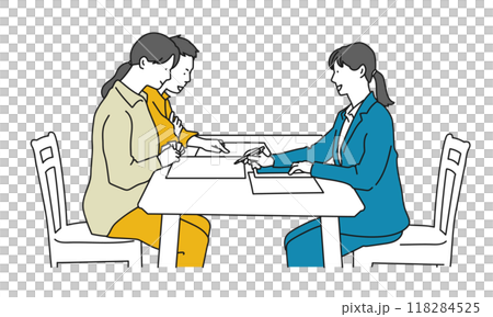 夫婦と営業の打ち合わせシーンのシンプルイラスト 118284525