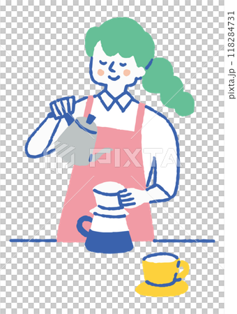 仕事でコーヒーを淹れている女性_色 118284731