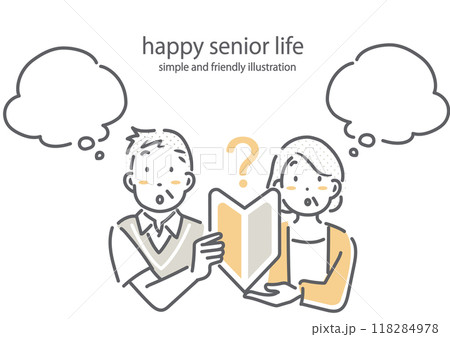 新しいことを始めようかと考えるシニア夫婦 シンプルでお洒落な線画イラスト 新しいことを始めようかと考えるシニア夫婦 シンプルでお洒落な線画イラスト 118284978