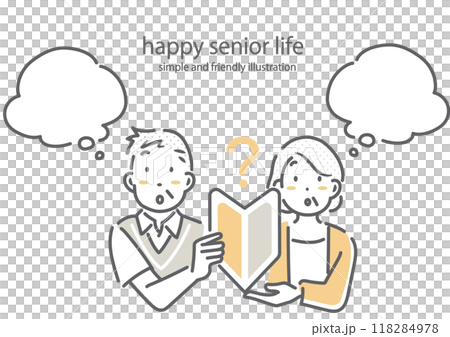 新しいことを始めようかと考えるシニア夫婦 シンプルでお洒落な線画イラスト 新しいことを始めようかと考えるシニア夫婦 シンプルでお洒落な線画イラスト 118284978