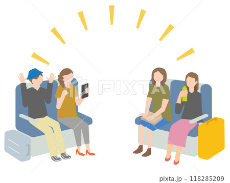 電車での旅行を楽しむ女性のグループのイラスト 118285209