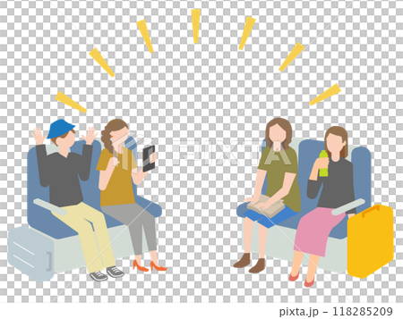 電車での旅行を楽しむ女性のグループのイラスト 118285209