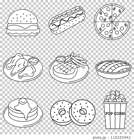 Simple American food line drawing illustration set 118285942