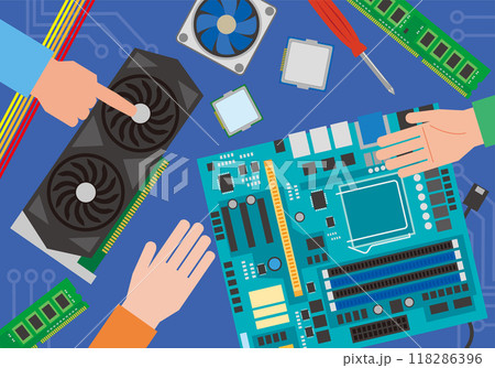PCパーツに関して話し合いする人々 118286396