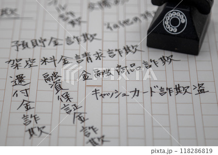 10の特殊詐欺を原稿用紙に書き出している 118286819