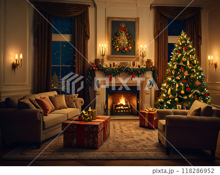 豪華なクリスマスツリーとプレゼント 118286952