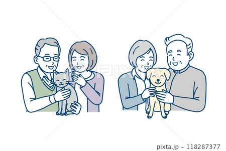 犬や猫を飼う高齢者のイラスト 犬や猫を飼う高齢者のイラスト 118287377