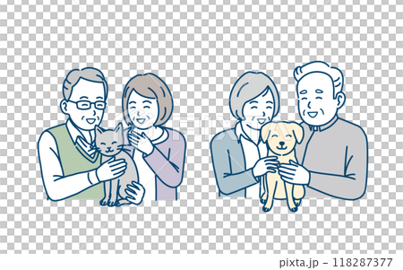 犬や猫を飼う高齢者のイラスト 犬や猫を飼う高齢者のイラスト 118287377