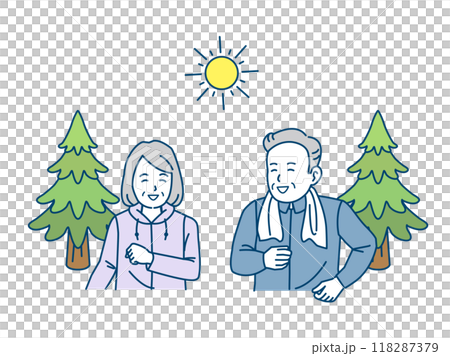 Illustration of an elderly couple jogging 118287379