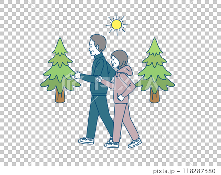 ジョギングをする老夫婦のイラスト ジョギングをする老夫婦のイラスト 118287380