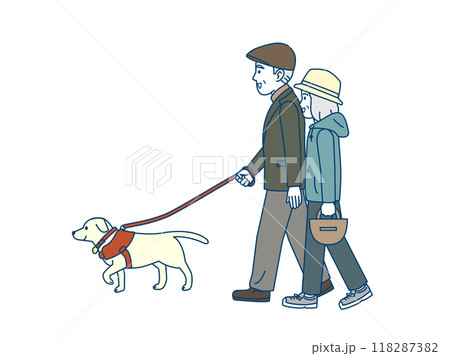 犬の散歩をする老夫婦のイラスト 犬の散歩をする老夫婦のイラスト 118287382
