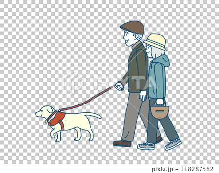 犬の散歩をする老夫婦のイラスト 犬の散歩をする老夫婦のイラスト 118287382