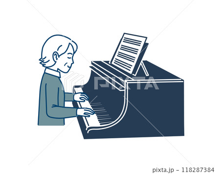 ピアノを弾く年配の女性のイラスト ピアノを弾く年配の女性のイラスト 118287384