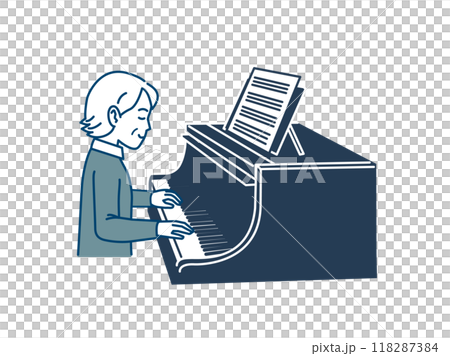 一位老婦人彈鋼琴的插圖 118287384