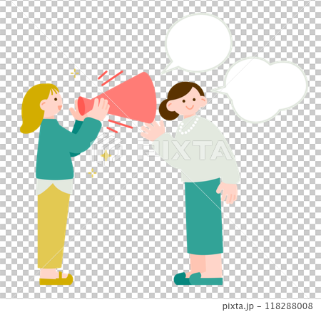 メガホンを持って情報を伝える女性 118288008