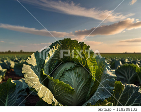 夕日に映えるキャベツ畑 夕日に映えるキャベツ畑 118288132