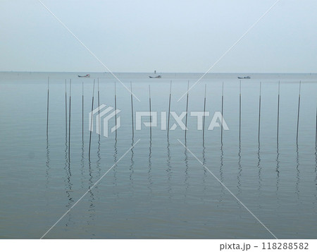 佐賀県鹿島の有明海の沿岸に立つ杭 118288582