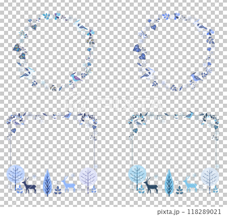 雪の結晶と動物たちのフレームセット 丸フレームと四角フレーム 118289021