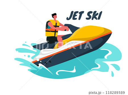 Vector Illustration of People Riding Jet Skis with Summer Vacation Recreation and Resort Beach Activities in Flat Extreme Water Sports Background Vector Illustration of People Riding Jet Skis with Summer Vacation Recreation and Resort Beach Activities in Flat Extreme Water Sports Background 118289389