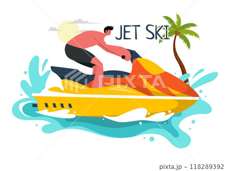 Vector Illustration of People Riding Jet Skis with Summer Vacation Recreation and Resort Beach Activities in Flat Extreme Water Sports Background Vector Illustration of People Riding Jet Skis with Summer Vacation Recreation and Resort Beach Activities in Flat Extreme Water Sports Background 118289392