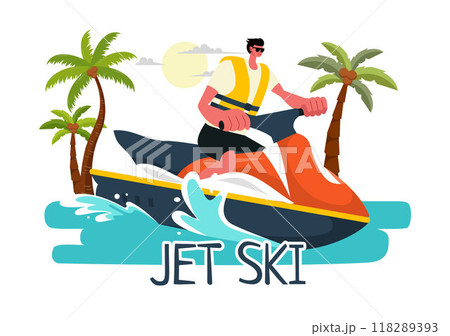 Vector Illustration of People Riding Jet Skis with Summer Vacation Recreation and Resort Beach Activities in Flat Extreme Water Sports Background Vector Illustration of People Riding Jet Skis with Summer Vacation Recreation and Resort Beach Activities in Flat Extreme Water Sports Background 118289393