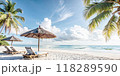 beautiful tropical beach sea and ocean with coconut palm tree on blue sky and white cloud 118289590