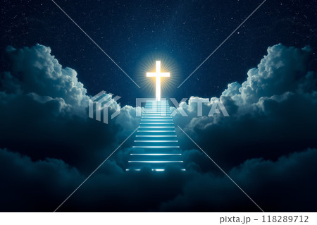 天国への階段と輝く十字架 118289712