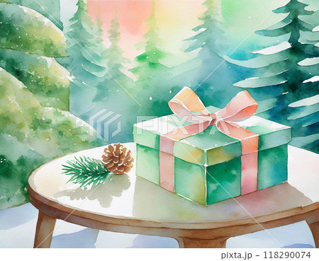 水彩画で描かれたクリスマスプレゼント 水彩画で描かれたクリスマスプレゼント 118290074