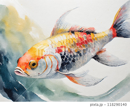 水彩画で描かれた錦鯉 水彩画で描かれた錦鯉 118290140