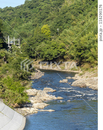 大和路線の電車が走る大和川の渓谷 118290176