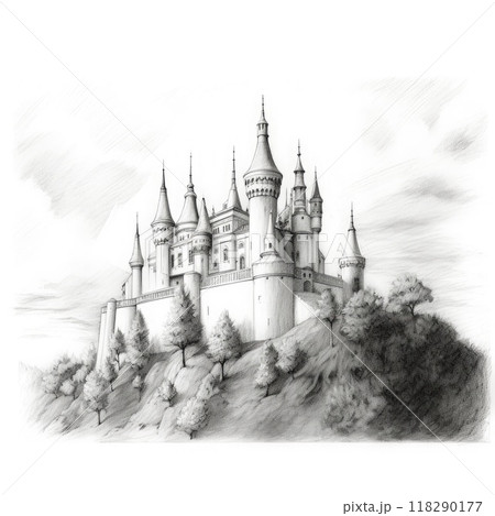 Sketch of a fairytale castle. Hand drawn illustration 118290177