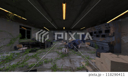 廃墟の荒れた室内 118290411