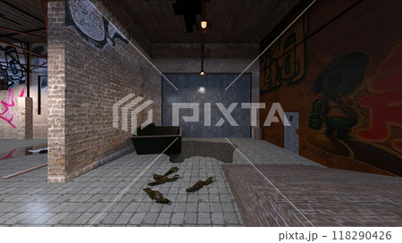 廃墟の荒れた室内 118290426