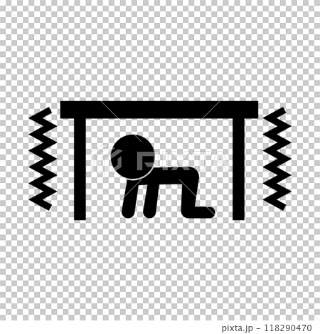 Earthquake shaking and silhouette of a person hiding behind a desk Earthquake shaking and silhouette of a person hiding behind a desk 118290470