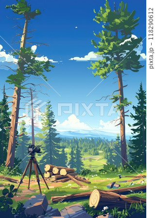 Vector illustration of a forest landscape with...のイラスト素材 [118290612 ...