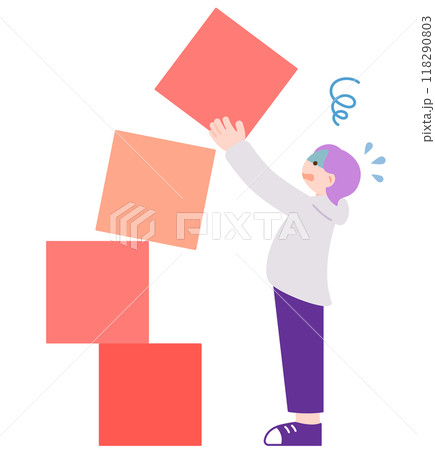 積み木の積み上げを失敗する男性のイメージイラスト素材 積み木の積み上げを失敗する男性のイメージイラスト素材 118290803