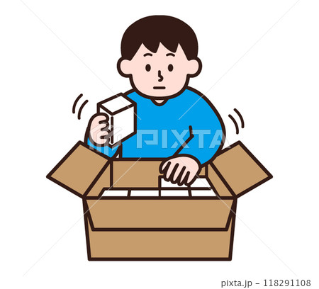 ダンボールに箱詰めする男性 118291108