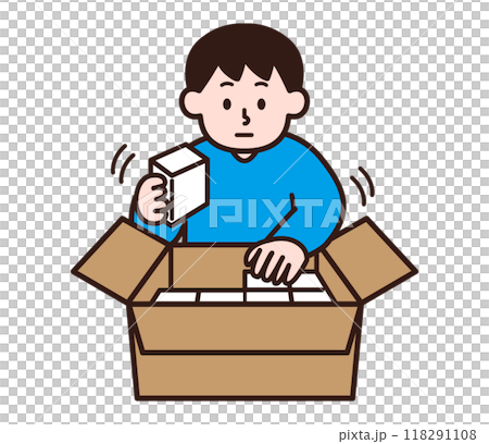 ダンボールに箱詰めする男性 118291108